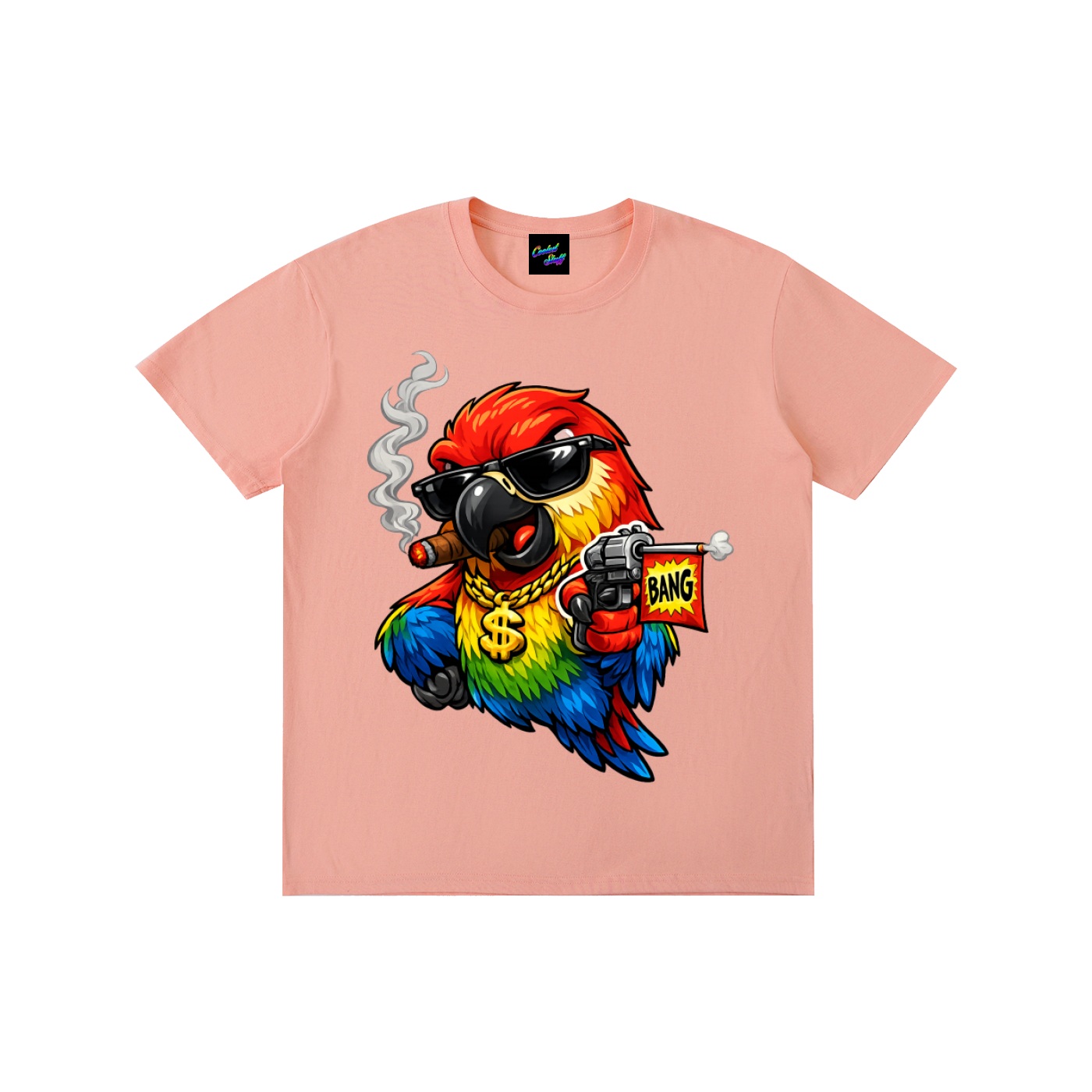 rainbow,parrot,shirt,ganster,funny,bird,tee,cartoon,colourful,animal,lover,comic,style,bang,flag,desing,toy,gun,cigar,streetwear,graphic,urban,fashion,tropical,macaw,gift,art,vibrant,cool,cooleststuff,festival,clothing,humorous,apparel