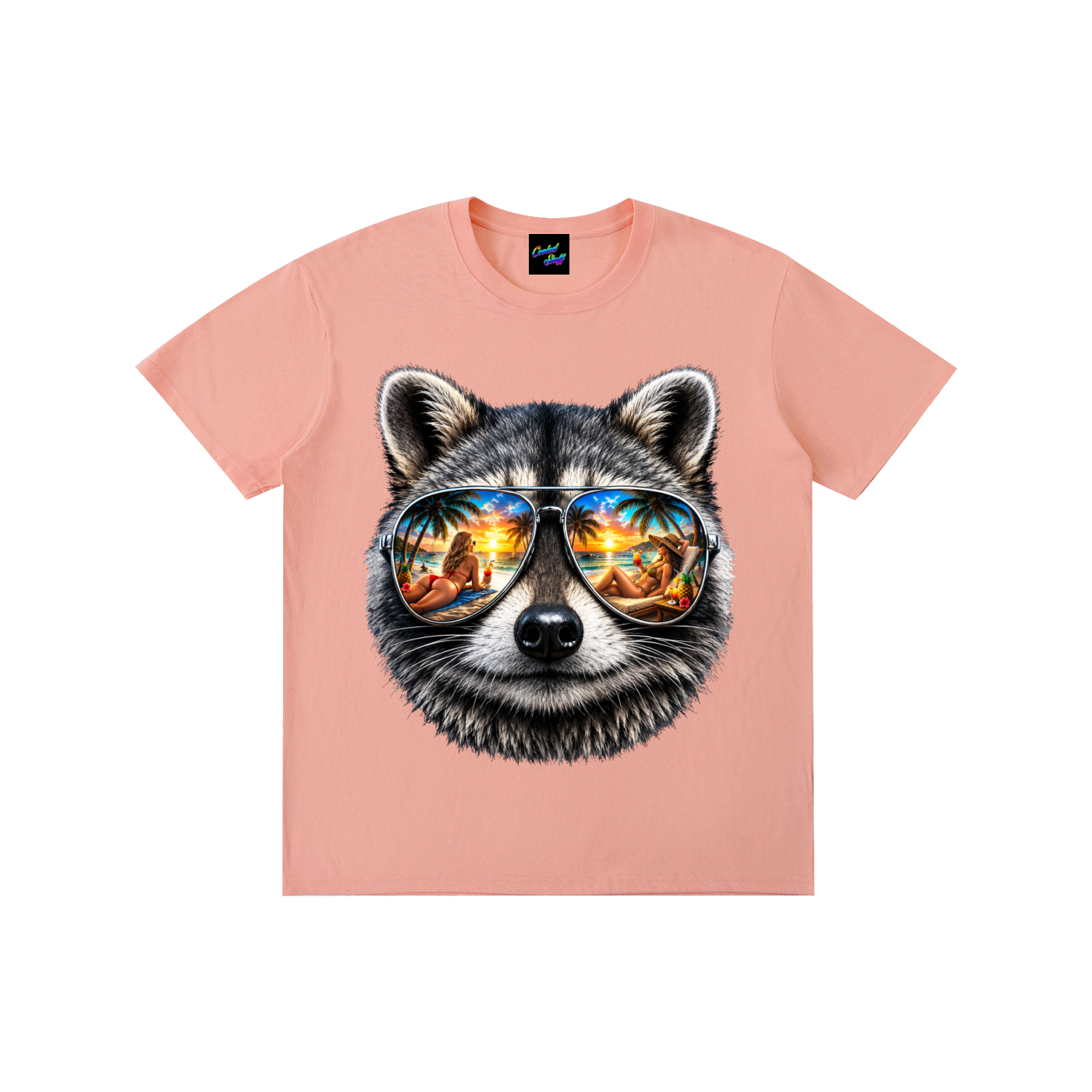 coolest,stuff,raccoon,shirt,tshirt,tee,graphic,tropical,summer,vacation,beach,vibes,mirrored,sunglasses,aviator,palm,tree,sunset,reflection,cocktail,island,life,ocean,lover,apparel,holiday,aesthetic,pardise,resort,wear,gift,colourful,unisex,outfit,fashion,seaside,exotic,lifestyle,animal