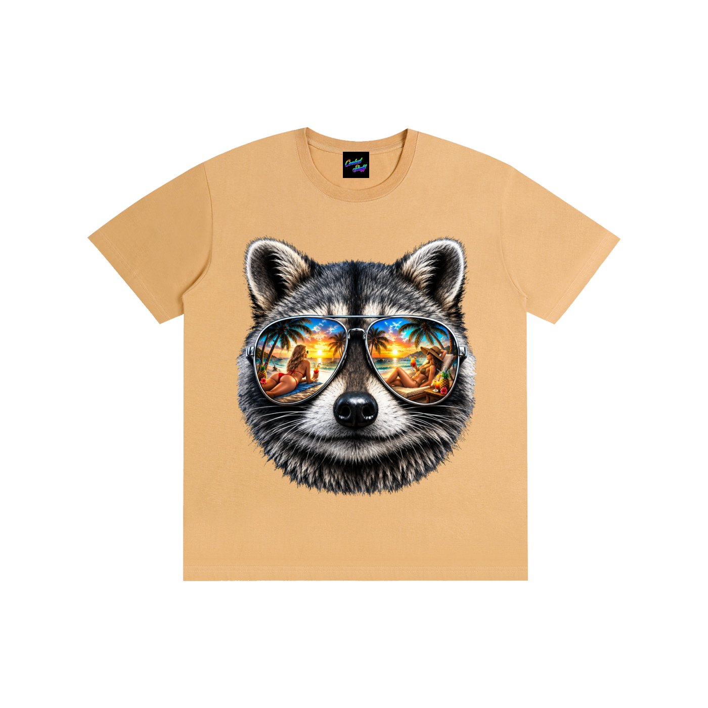 coolest,stuff,raccoon,shirt,tshirt,tee,graphic,tropical,summer,vacation,beach,vibes,mirrored,sunglasses,aviator,palm,tree,sunset,reflection,cocktail,island,life,ocean,lover,apparel,holiday,aesthetic,pardise,resort,wear,gift,colourful,unisex,outfit,fashion,seaside,exotic,lifestyle,animal