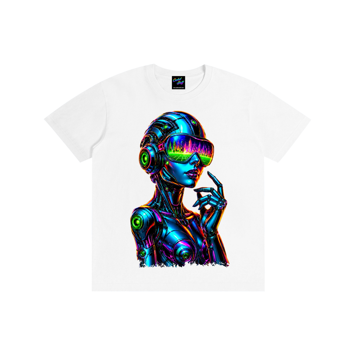 neon,cyber,futuristic,future,graphic,design,colourful,vibrant,bold,fashion,robot,game,women,unisex,tshirt,shirt,tee,coolest,stuff