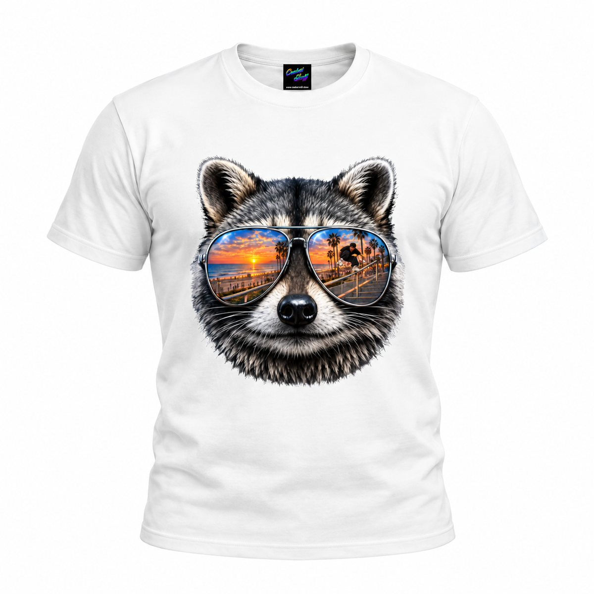 Raccoon Sunglasses T-Shirt – Sunset Skater Graphic Tee