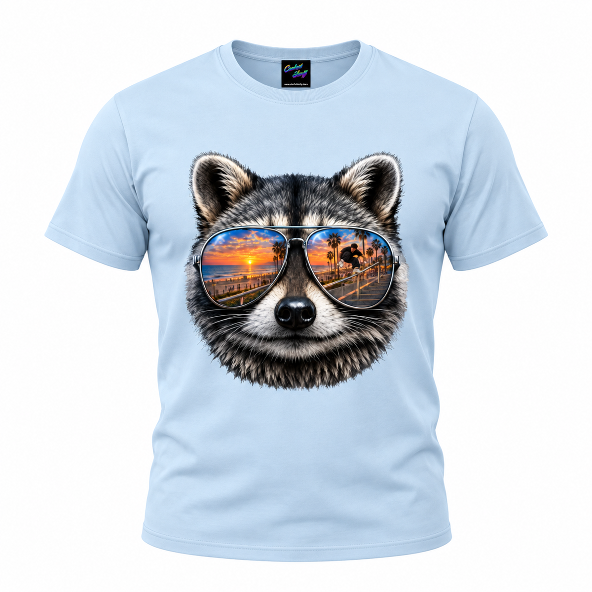 Raccoon Sunglasses T-Shirt – Sunset Skater Graphic Tee