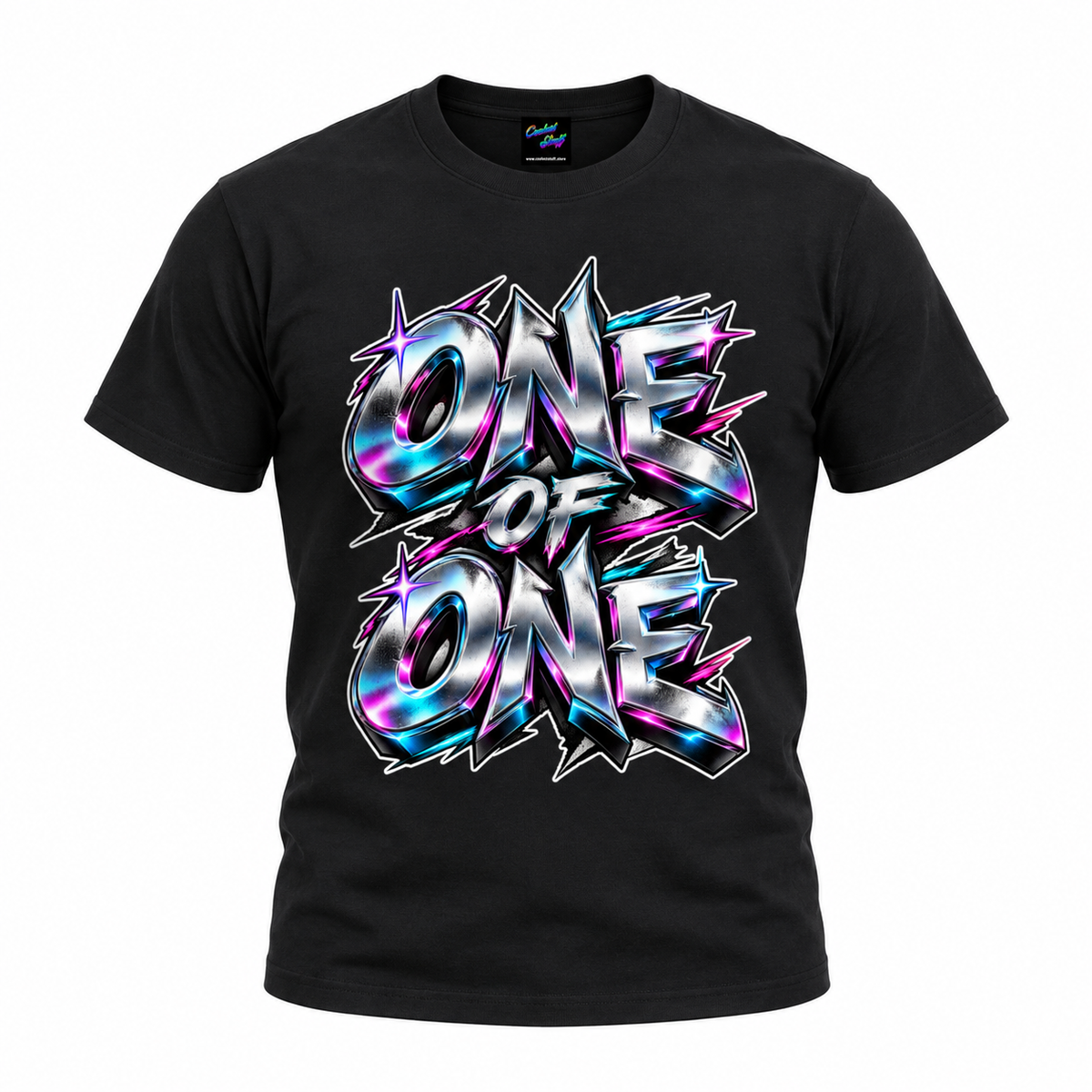 One of One Chrome Graffiti T-Shirt – Neon Streetwear Graphic Tee