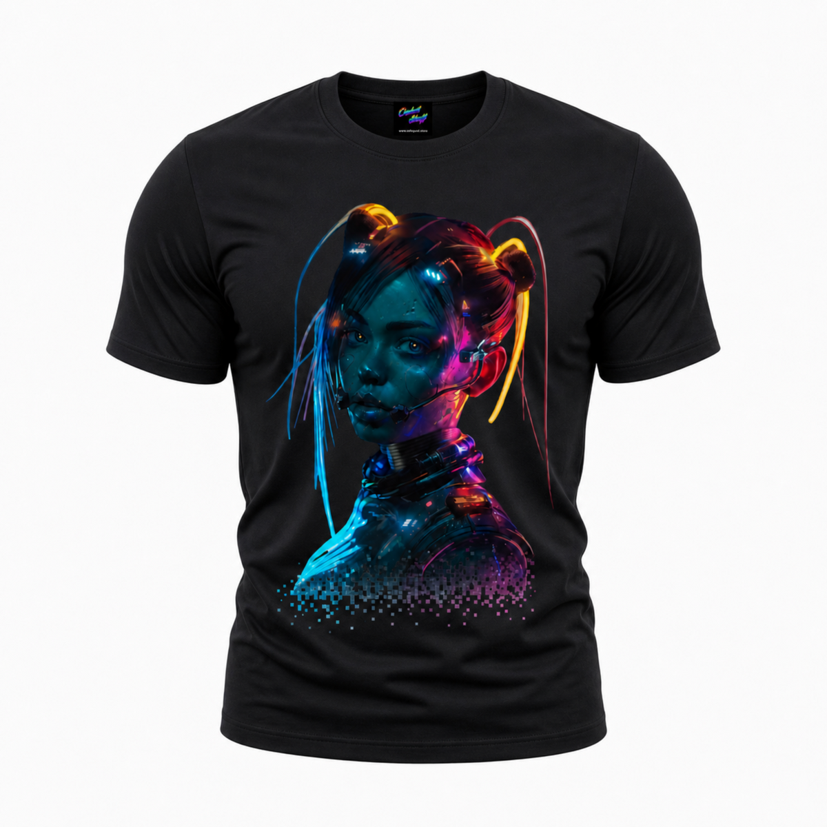 Cyber Neon Girl T-Shirt – Futuristic Streetwear Design
