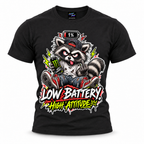 coolest,stuff,tshirt,shirt,tee,unisex,fashion,gift,bold,graphic,apparel,streetwear,casual,raccoon,battery,attitude,low,high,tired,exhausted,sarcasm,humor,rebellious,grumpy,caffeine,energy,drink,burnout,sassy,rude,sneakers,cap,denim,ripped,cartoon,graffiti,grunge,lightning,neon,novelty,black