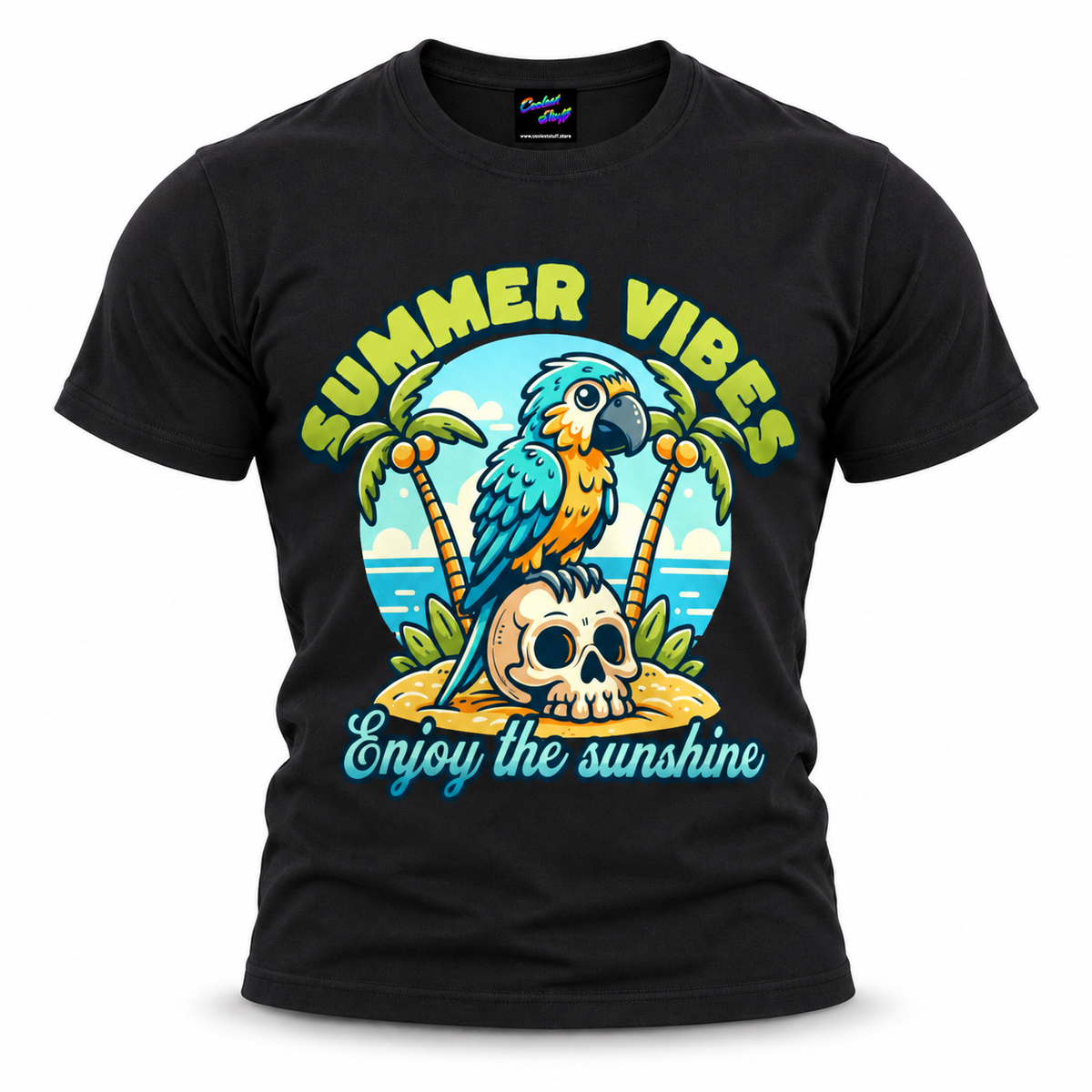 coolest,stuff,tshirt,shirt,tee,unisex,fashion,gift,bold,graphic,apparel,streetwear,casual,clothing,outfit,trendy,parrot,macaw,skull,pirate,tropical,summer,vibes,sunshine,beach,island,palms,coconuts,ocean,sand,vacation,holiday,paradise,coastal,bird,feathers,cartoon,cute,playful,retro,typography,script,black