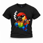 coolest,stuff,tshirt,shirt,tee,unisex,fashion,gift,graphic,apparel,streetwear,casual,clothing,outfit,trendy,parrot,macaw,bird,gangster,sunglasses,cigar,smoke,gold,chain,dollar,bling,swagger,attitude,humor,cartoon,comic,bang,flag,prank,toy,revolver,feathers,tropical,colourful,bold,illustration,black