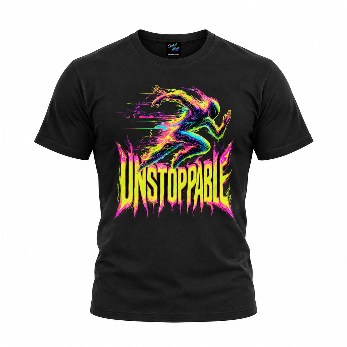 Unstoppable Neon Runner T-Shirt – Acid Blur Fitness Graphic Tee