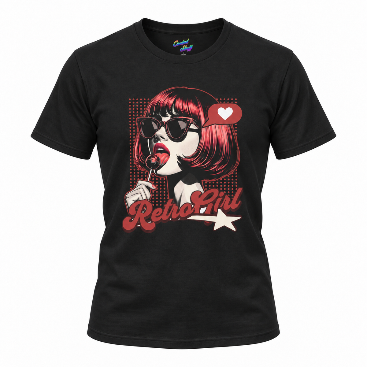 Retro Girl Lollipop T-Shirt | Vintage Pop Art Graphic Tee | Stylish Pin-Up Fashion Shirt