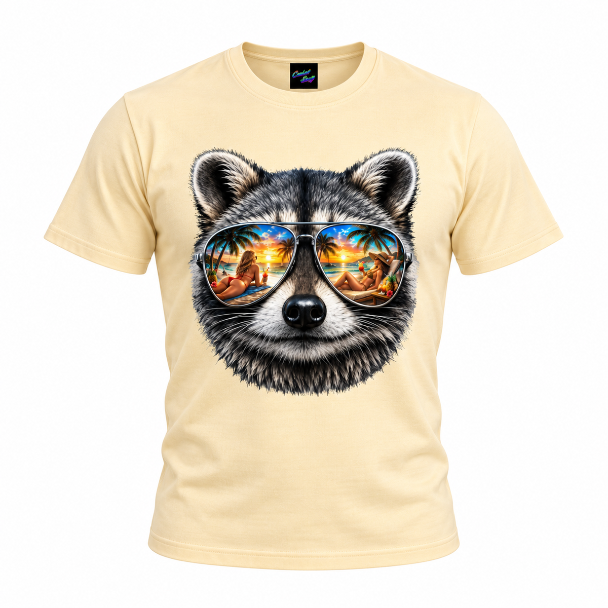 Tropical Raccoon Beach Sunglasses T-Shirt | Funny Summer Vacation Graphic Tee