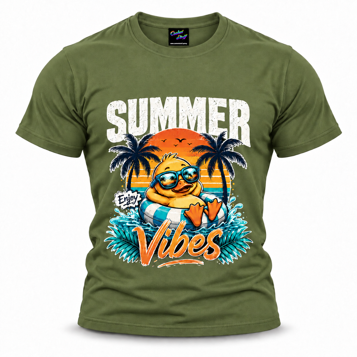 coolest,stuff,tshirt,shirt,tee,unisex,fashion,gift,bold,graphic,apparel,streetwear,casual,clothing,outfit,trendy,summer,vibes,palm,tropical,beach,ocean,sunset,vacation,paradise,island,coastal,holiday,retro,duck,duckling,enjoy,sunglasses,float,inflatable,swimming,pool,nostalgia,gradient,typography,script,stripes,horizon,relaxation,green