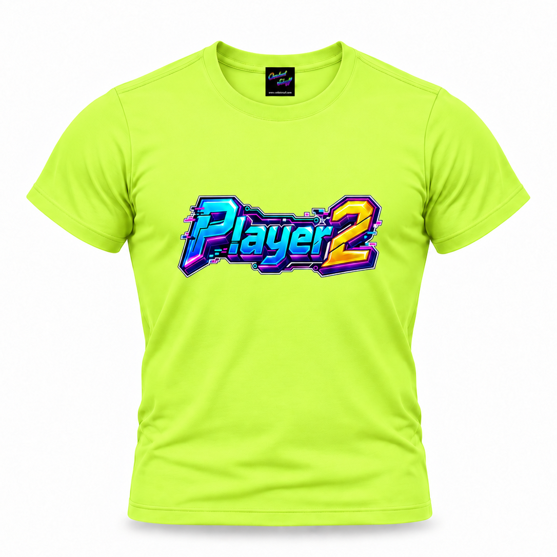 coolest,stuff,tshirt,shirt,tee,unisex,fashion,gift,bold,graphic,apparel,streetwear,casual,player,two,gamer,gaming,arcade,retro,neon,cyberpunk,digital,glitch,pixels,circuitry,technology,futuristic,typography,lettering,dimensional,beveled,outlined,gradient,cyan,magenta,yellow,geek,nostalgia,esports,console,green