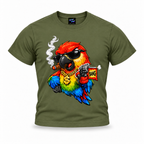 coolest,stuff,tshirt,shirt,tee,unisex,fashion,gift,graphic,apparel,streetwear,casual,clothing,outfit,trendy,parrot,macaw,bird,gangster,sunglasses,cigar,smoke,gold,chain,dollar,bling,swagger,attitude,humor,cartoon,comic,bang,flag,prank,toy,revolver,feathers,tropical,colourful,bold,illustration,green