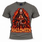Halloween,tshirt,tee,spooky,undead,skeleton,vampire,shirt,holy,flames,scary,outfit,nun,horror,haunted,graphic,gothic,design,demonic,cross,creepy,grey