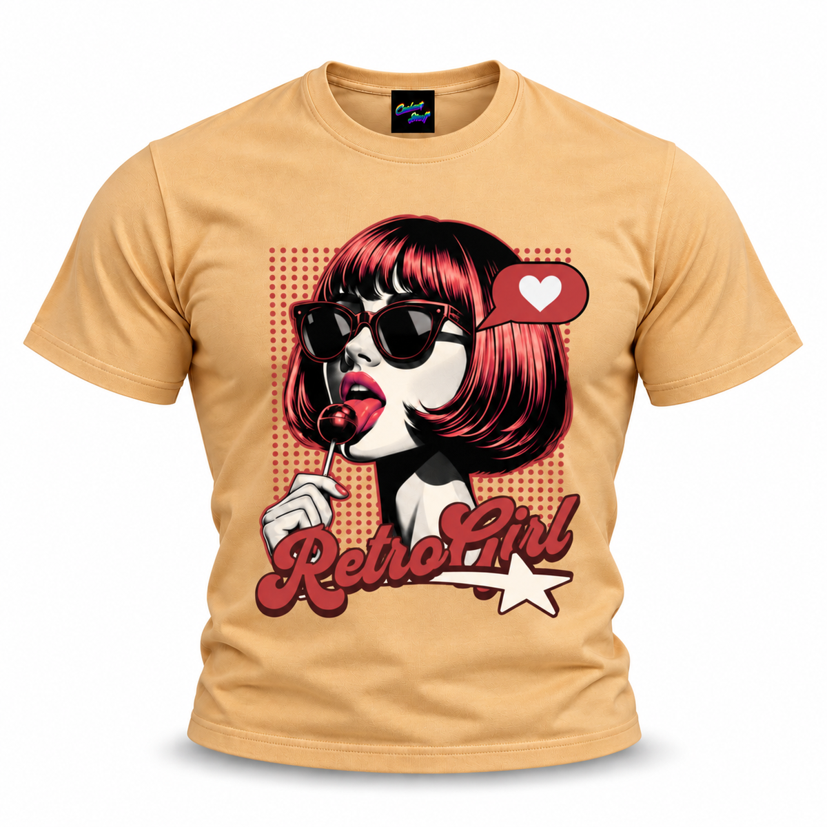 coolest,stuff,tshirt,shirt,tee,unisex,fashion,gift,graphic,apparel,streetwear,casual,clothing,outfit,trendy,retro,girl,popart,vintage,pinup,sunglasses,lollipop,candy,heart,love,star,halftone,dots,bob,bangs,lipstick,portrait,comic,illustration,typography,script,playful,sassy,glamour,nostalgia,rockabilly,khaki
