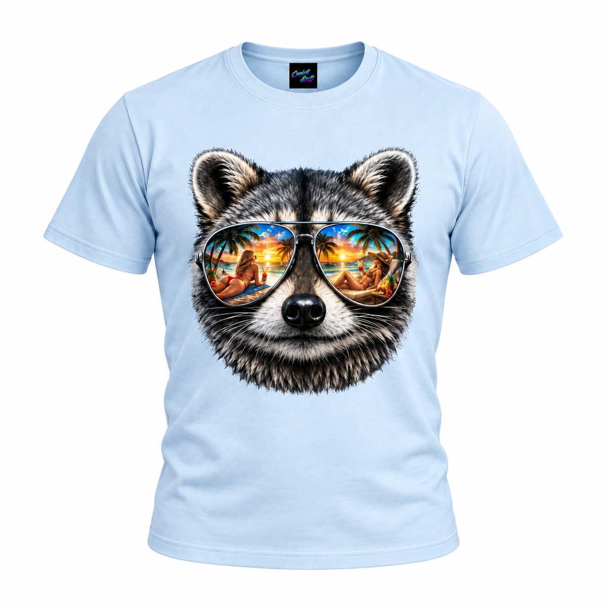 Tropical Raccoon Beach Sunglasses T-Shirt | Funny Summer Vacation Graphic Tee