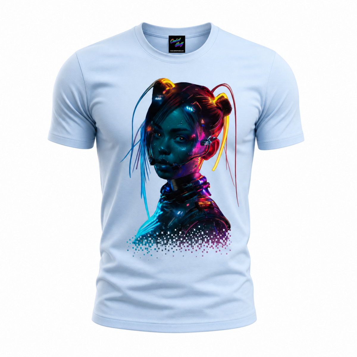 Cyber Neon Girl T-Shirt – Futuristic Streetwear Design