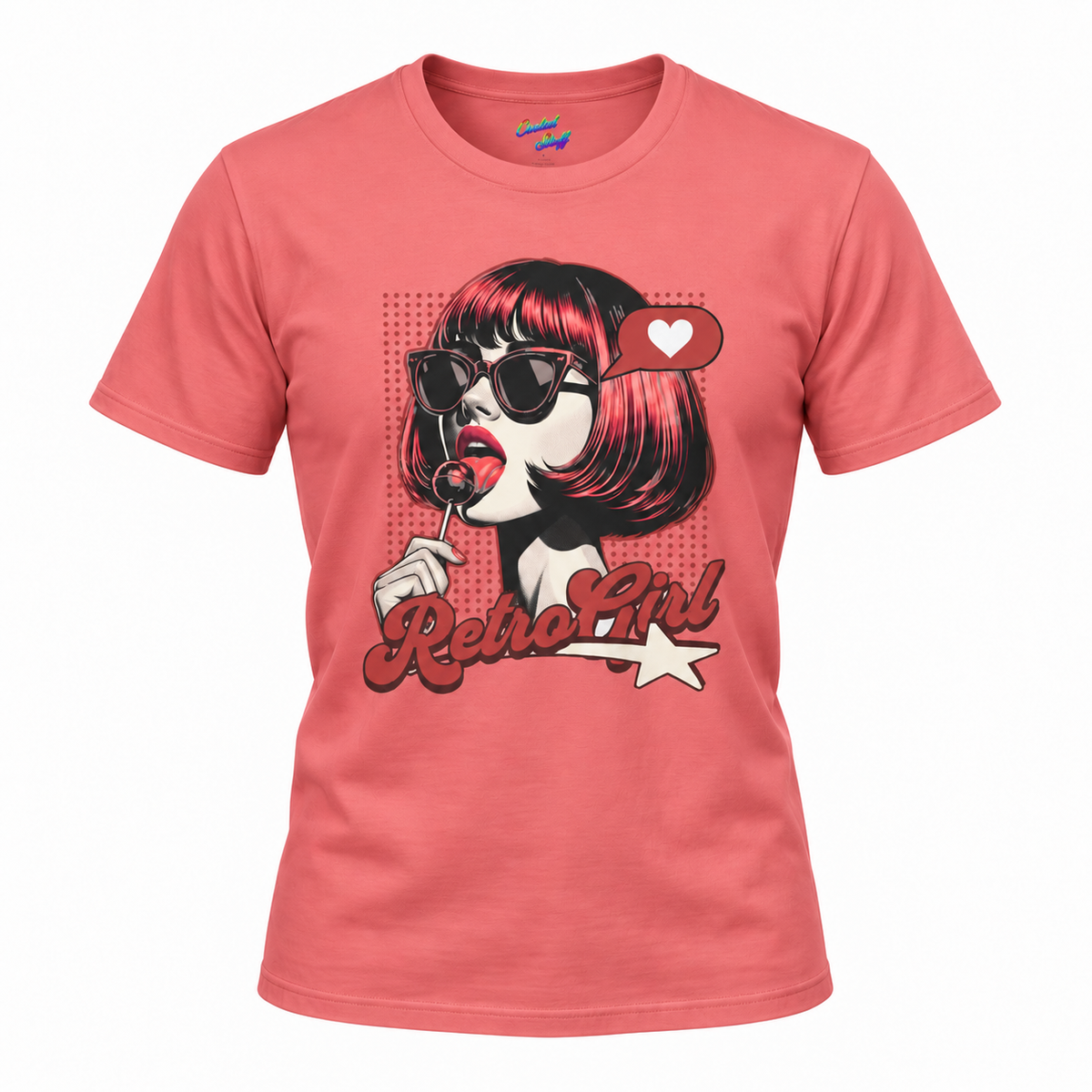 Retro Girl Lollipop T-Shirt | Vintage Pop Art Graphic Tee | Stylish Pin-Up Fashion Shirt