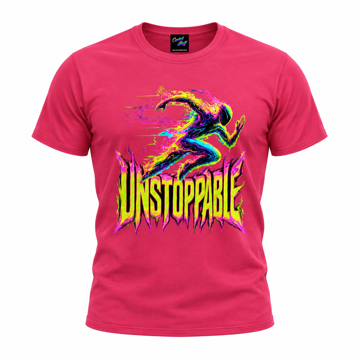 Unstoppable Neon Runner T-Shirt – Acid Blur Fitness Graphic Tee
