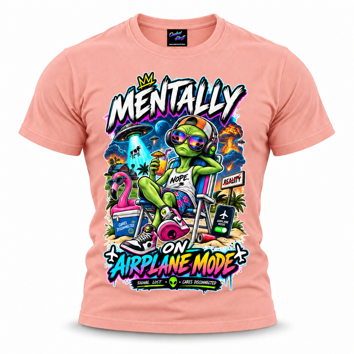 coolest,stuff,tshirt,shirt,tee,unisex,fashion,gift,bold,graphic,apparel,streetwear,casual,alien,airplane,mode,mentally,vacation,relaxation,chill,disconnected,unbothered,humor,sarcasm,tropical,beach,summer,sunglasses,headphones,cocktail,flamingo,ufo,abduction,cow,explosion,palm,graffiti,neon,colorful,cartoon,cosmic,escapism,cap,pink