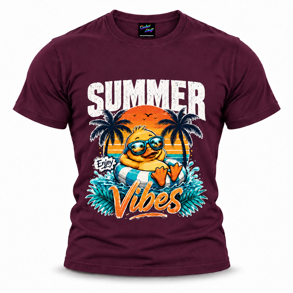 coolest,stuff,tshirt,shirt,tee,unisex,fashion,gift,bold,graphic,apparel,streetwear,casual,clothing,outfit,trendy,summer,vibes,palm,tropical,beach,ocean,sunset,vacation,paradise,island,coastal,holiday,retro,duck,duckling,enjoy,sunglasses,float,inflatable,swimming,pool,nostalgia,gradient,typography,script,stripes,horizon,relaxation,purple