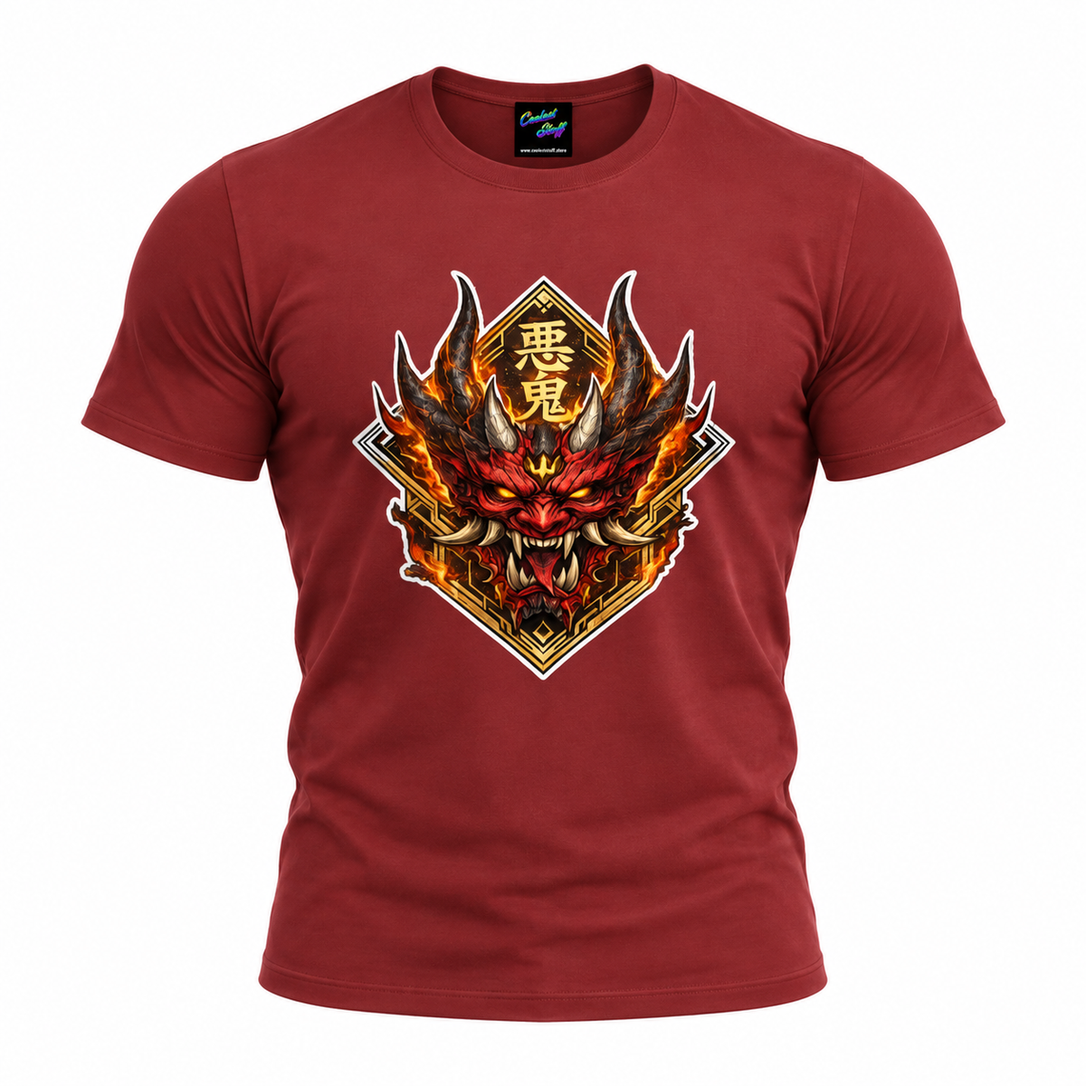 Japanese Oni Demon Mask T-Shirt – Fire Samurai Graphic Tee