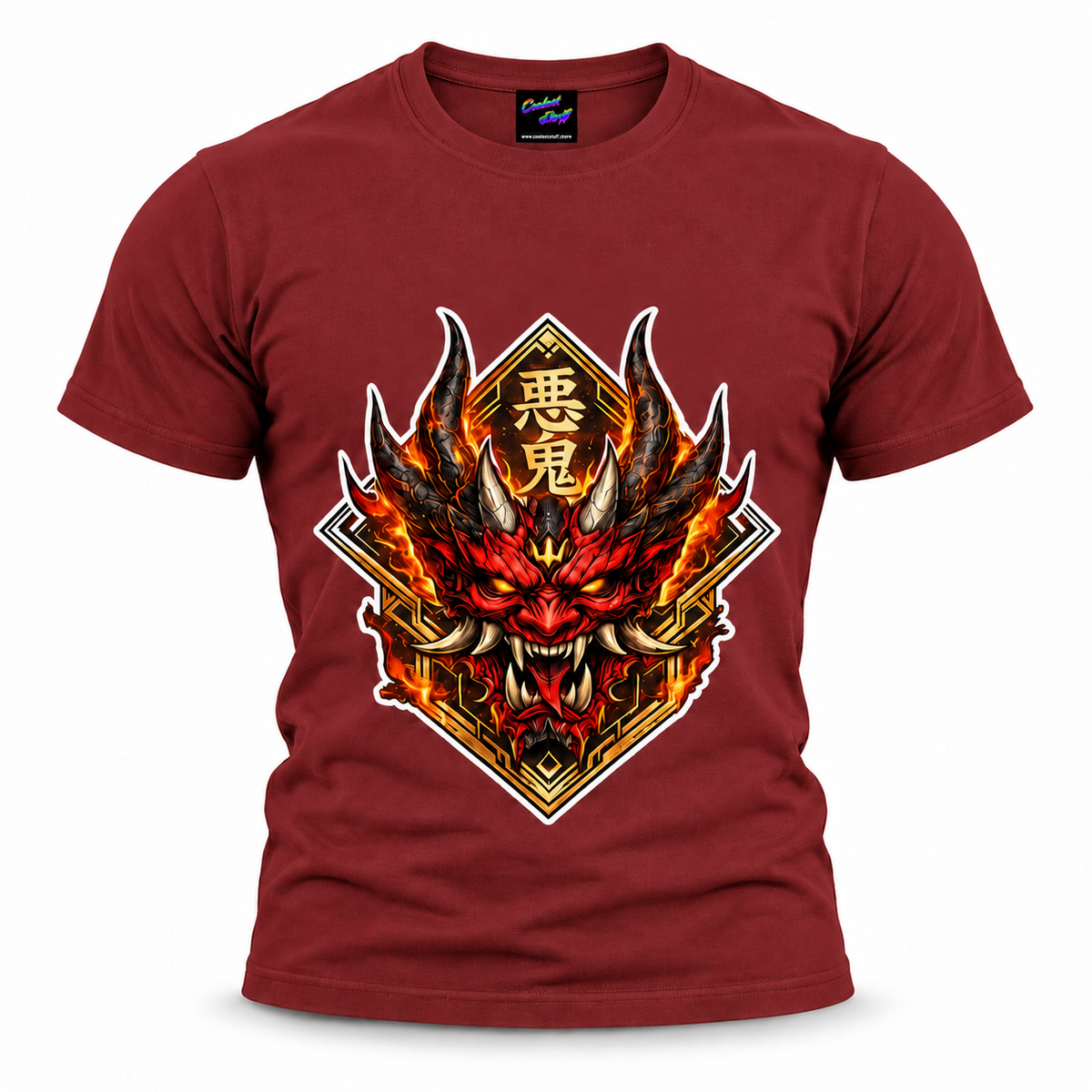 coolest,stuff,Japanese,oni,shirt,tee,tshirt,mask,demon,streetwear,anime,graphic,samurai,hannya,yokai,mythology,clothing,fire,design,art,apparel,tattoo,style,fashion,manga,otaku,aesthetic,warrior,gothic,gamer,gift,red