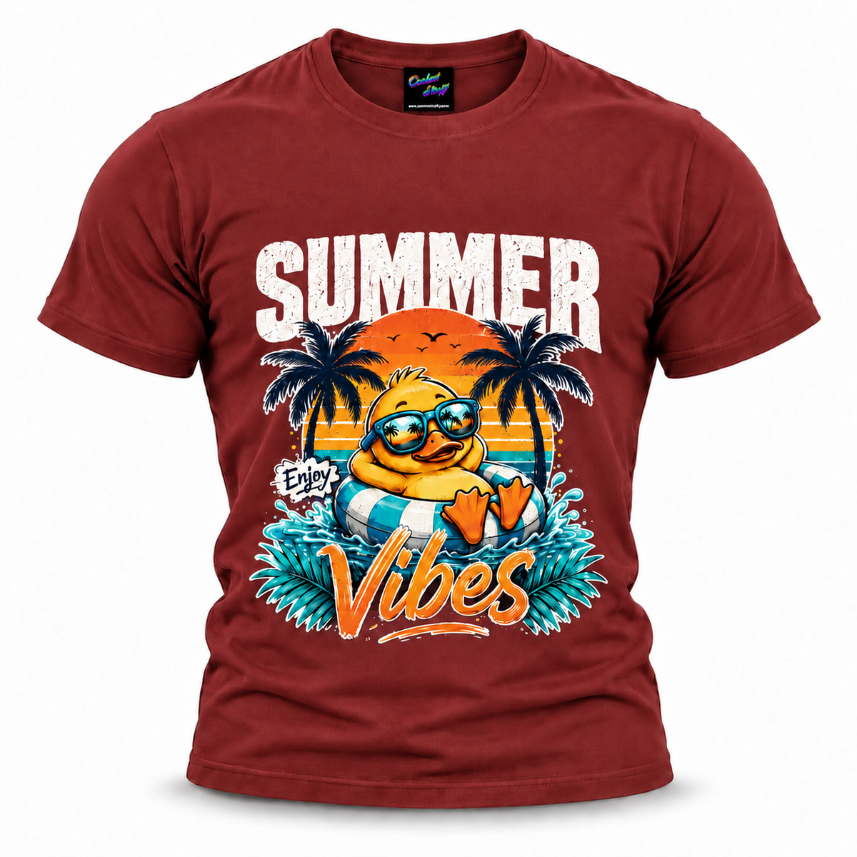 coolest,stuff,tshirt,shirt,tee,unisex,fashion,gift,bold,graphic,apparel,streetwear,casual,clothing,outfit,trendy,summer,vibes,palm,tropical,beach,ocean,sunset,vacation,paradise,island,coastal,holiday,retro,duck,duckling,enjoy,sunglasses,float,inflatable,swimming,pool,nostalgia,gradient,typography,script,stripes,horizon,relaxation,red