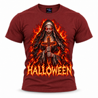 Halloween,tshirt,tee,spooky,undead,skeleton,vampire,shirt,holy,flames,scary,outfit,nun,horror,haunted,graphic,gothic,design,demonic,cross,creepy,red