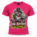 coolest,stuff,tshirt,shirt,tee,unisex,fashion,gift,bold,graphic,apparel,streetwear,casual,raccoon,battery,attitude,low,high,tired,exhausted,sarcasm,humor,rebellious,grumpy,caffeine,energy,drink,burnout,sassy,rude,sneakers,cap,denim,ripped,cartoon,graffiti,grunge,lightning,neon,novelty,rosepink