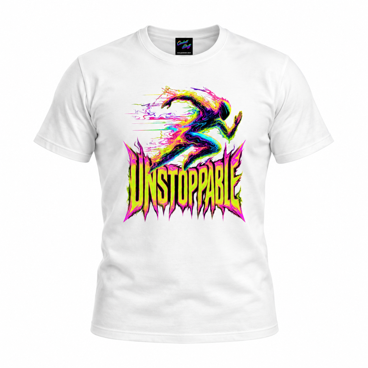 Unstoppable Neon Runner T-Shirt – Acid Blur Fitness Graphic Tee