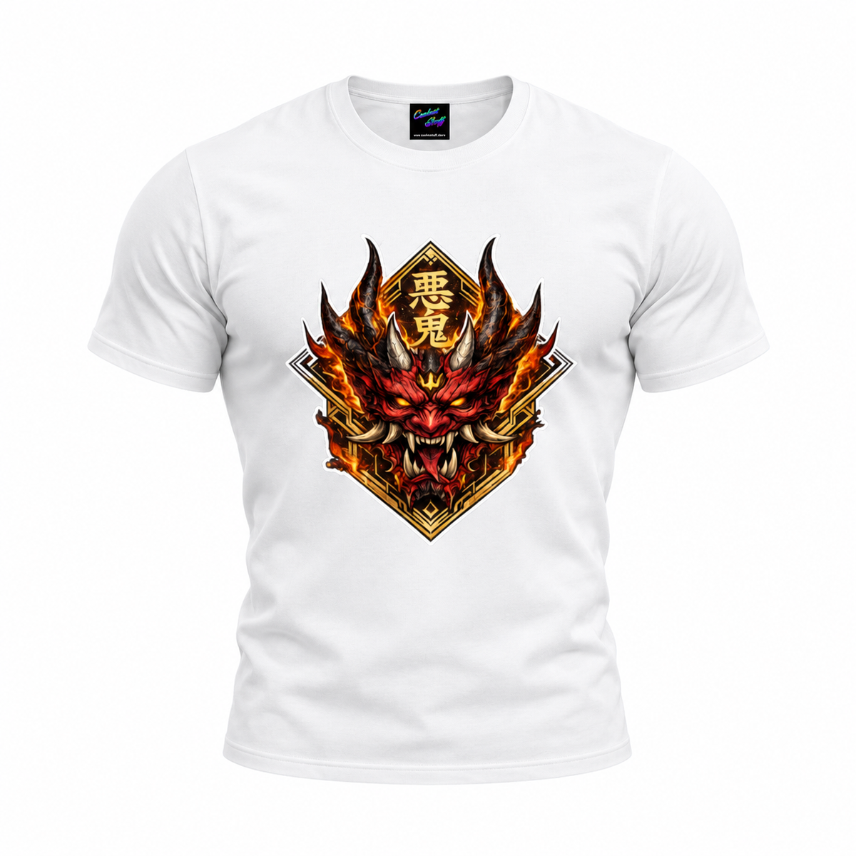 Japanese Oni Demon Mask T-Shirt – Fire Samurai Graphic Tee