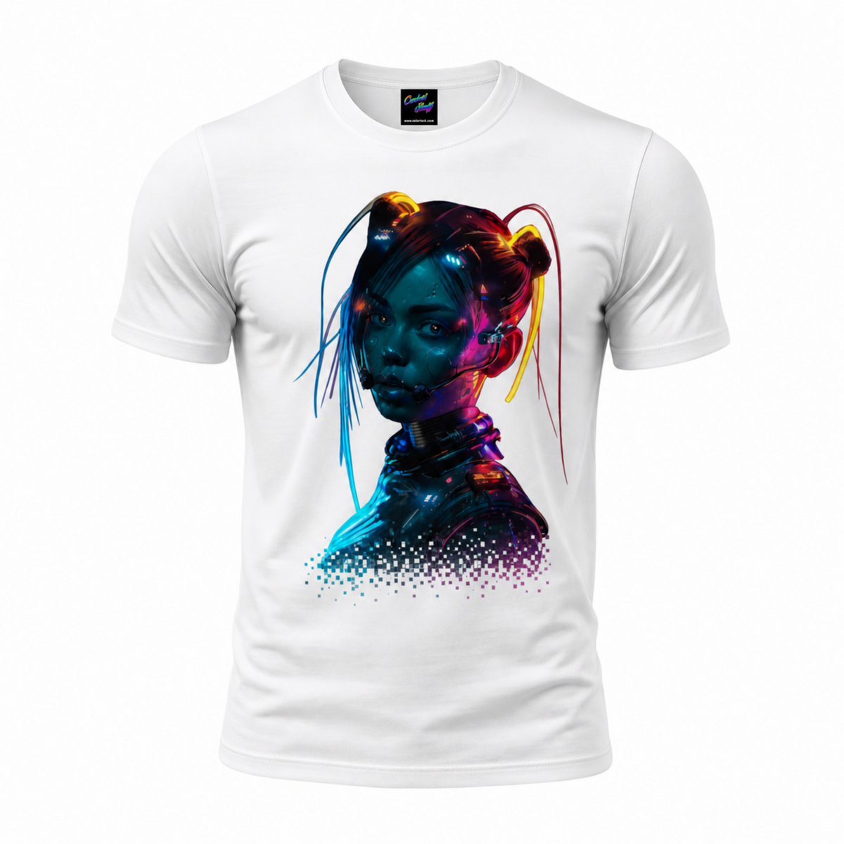 Cyber Neon Girl T-Shirt – Futuristic Streetwear Design