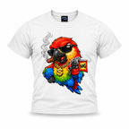 coolest,stuff,tshirt,shirt,tee,unisex,fashion,gift,graphic,apparel,streetwear,casual,clothing,outfit,trendy,parrot,macaw,bird,gangster,sunglasses,cigar,smoke,gold,chain,dollar,bling,swagger,attitude,humor,cartoon,comic,bang,flag,prank,toy,revolver,feathers,tropical,colourful,bold,illustration,white