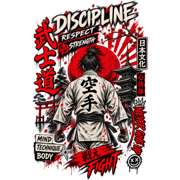 Discipline Martial Arts T-Shirt - Japanese Karate Grunge Samurai Inspired Graphic Tee