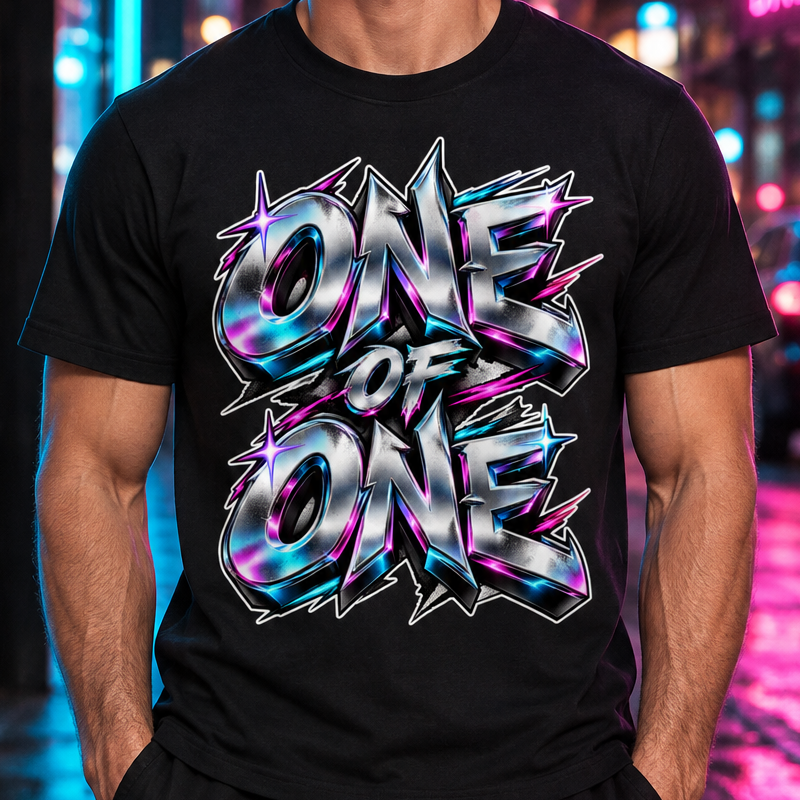 One of One Chrome Graffiti T-Shirt – Neon Streetwear Graphic Tee