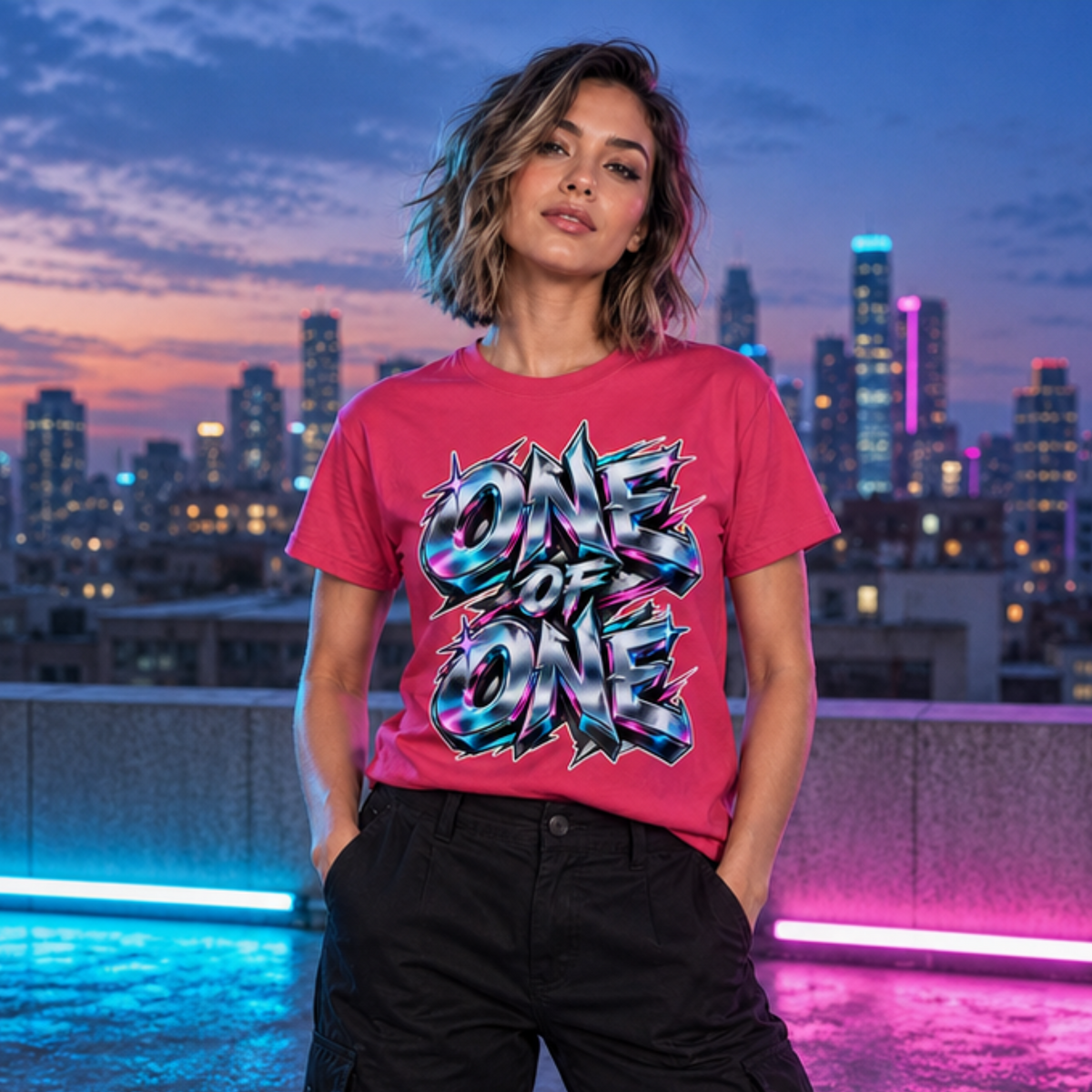 One of One Chrome Graffiti T-Shirt – Neon Streetwear Graphic Tee