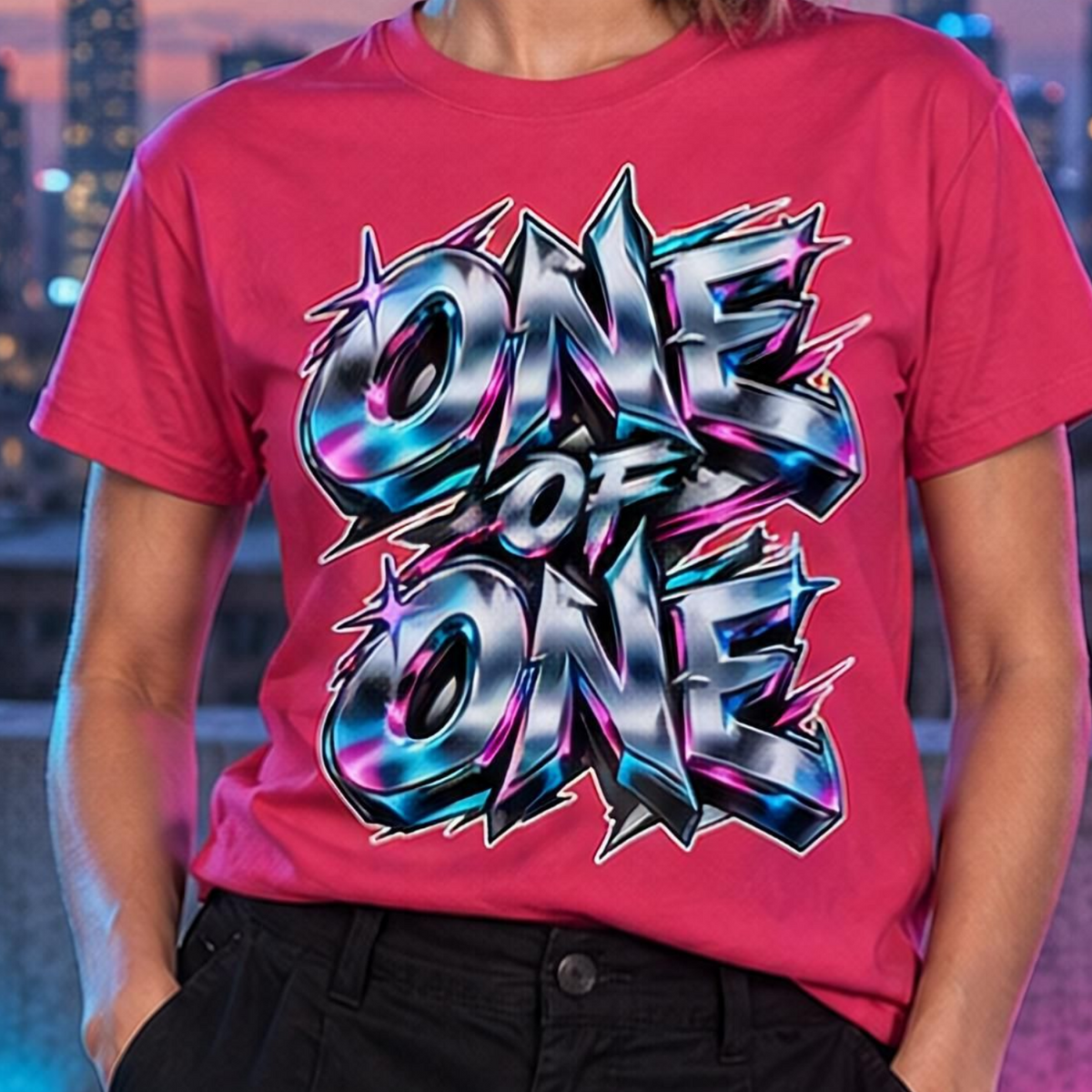 One of One Chrome Graffiti T-Shirt – Neon Streetwear Graphic Tee