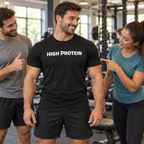high,protein,gym,bodybuilding,fitness,weightlifting,muscle,strength,training,workout,bulking,nutrition,macros,athlete,lifter,gymrat,gains,motivation,dedication,discipline,tshirt,menswear,apparel,activewear,crewneck,shortsleeve,typography,slogan,minimalist,bold,casual,statement,gift,tee,shirt,outfit,casual,unisex,black,mockup