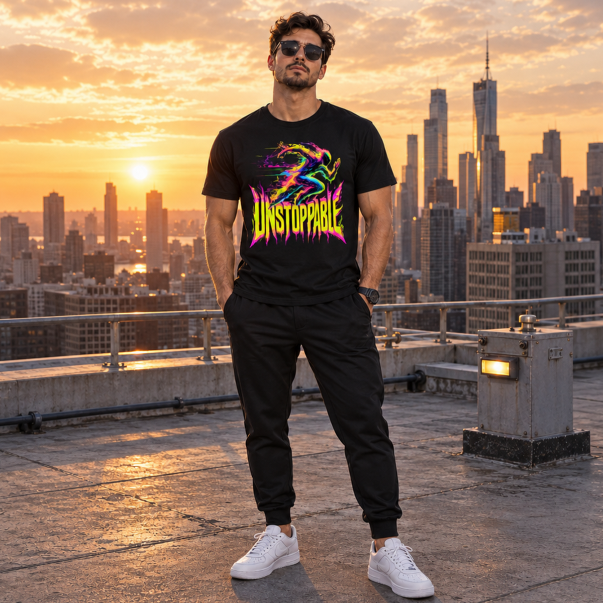 Unstoppable Neon Runner T-Shirt – Acid Blur Fitness Graphic Tee