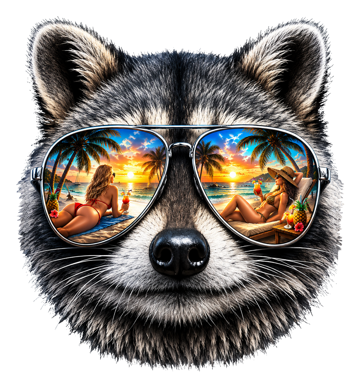Tropical Raccoon Beach Sunglasses T-Shirt | Funny Summer Vacation Graphic Tee