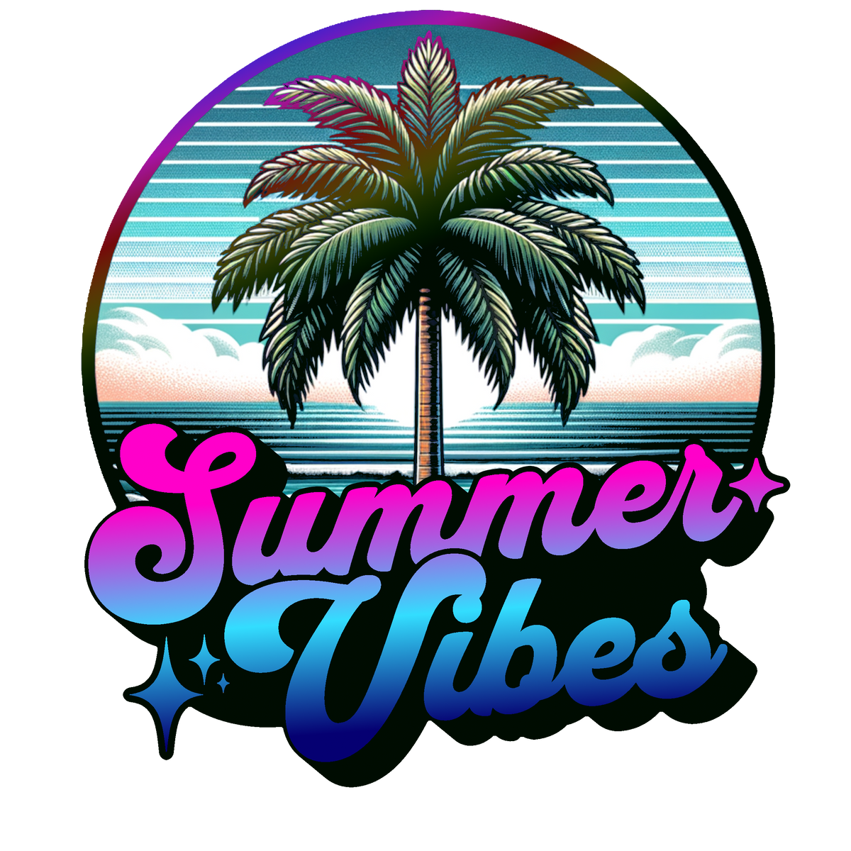 Summer Vibes Palm Tree T-Shirt | Retro Tropical Beach Sunset Graphic Tee | Vacation & Holiday Summer Shirt